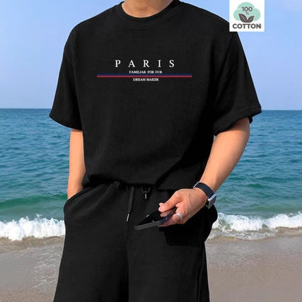 Heavy Short-sleeved Letter Printed Men's Short-sleeved T-shirt Casual Pure Cotton