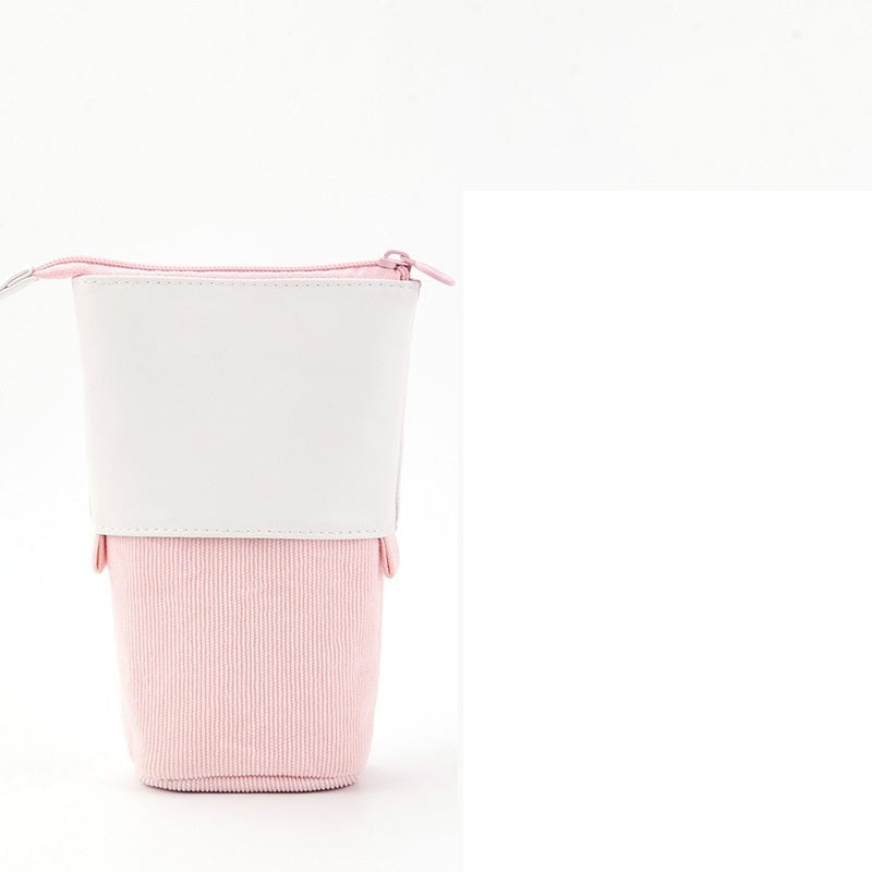 Multifunctional Creative Corduroy Retractable Pencil Case Telescopic Pencil Bag Pen Holder Stationery Case, PU Corduroy Stand-up Retractable Transformer Bag Colorful Organizer