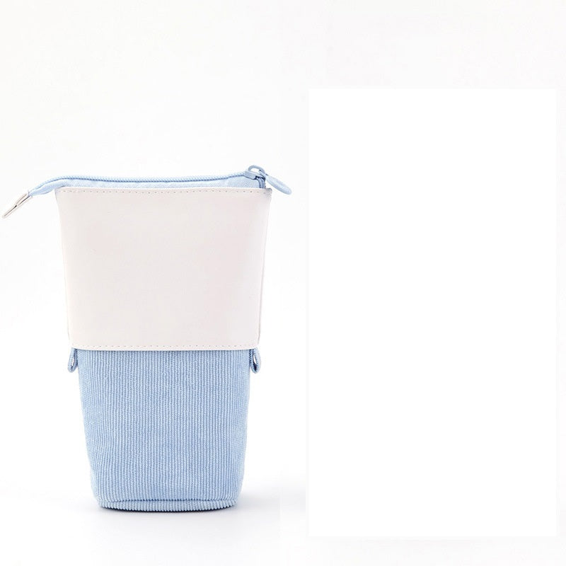 Multifunctional Creative Corduroy Retractable Pencil Case Telescopic Pencil Bag Pen Holder Stationery Case, PU Corduroy Stand-up Retractable Transformer Bag Colorful Organizer