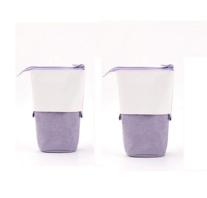Multifunctional Creative Corduroy Retractable Pencil Case Telescopic Pencil Bag Pen Holder Stationery Case, PU Corduroy Stand-up Retractable Transformer Bag Colorful Organizer