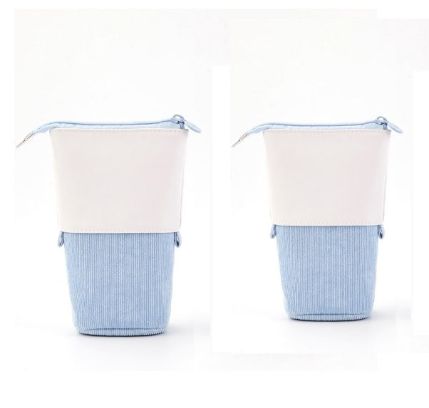 Multifunctional Creative Corduroy Retractable Pencil Case Telescopic Pencil Bag Pen Holder Stationery Case, PU Corduroy Stand-up Retractable Transformer Bag Colorful Organizer