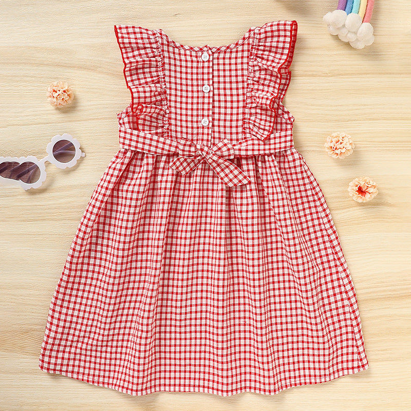 Toddler Girls' Back-to-School Apple Smocked Dress – Embroidered Casual Dress with Flutter Sleeves