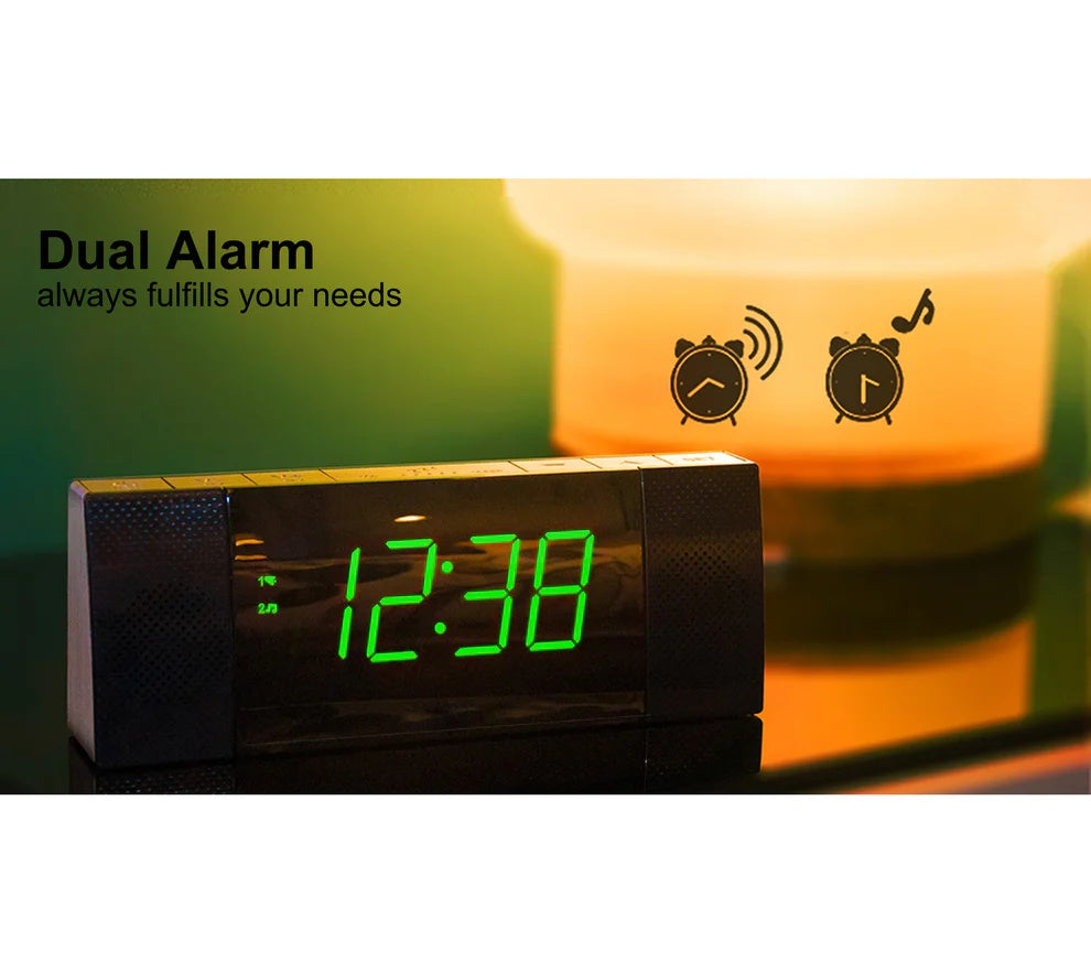 Digital ITOMA Bedside Alarm Clock Radio With Wireless Connection Speaker, Dimmable Jade Green LED Display, FM Radio With Sleep Timer, Dual Alarm With ON OFF Push-button, Snooze, 12 24H 503U