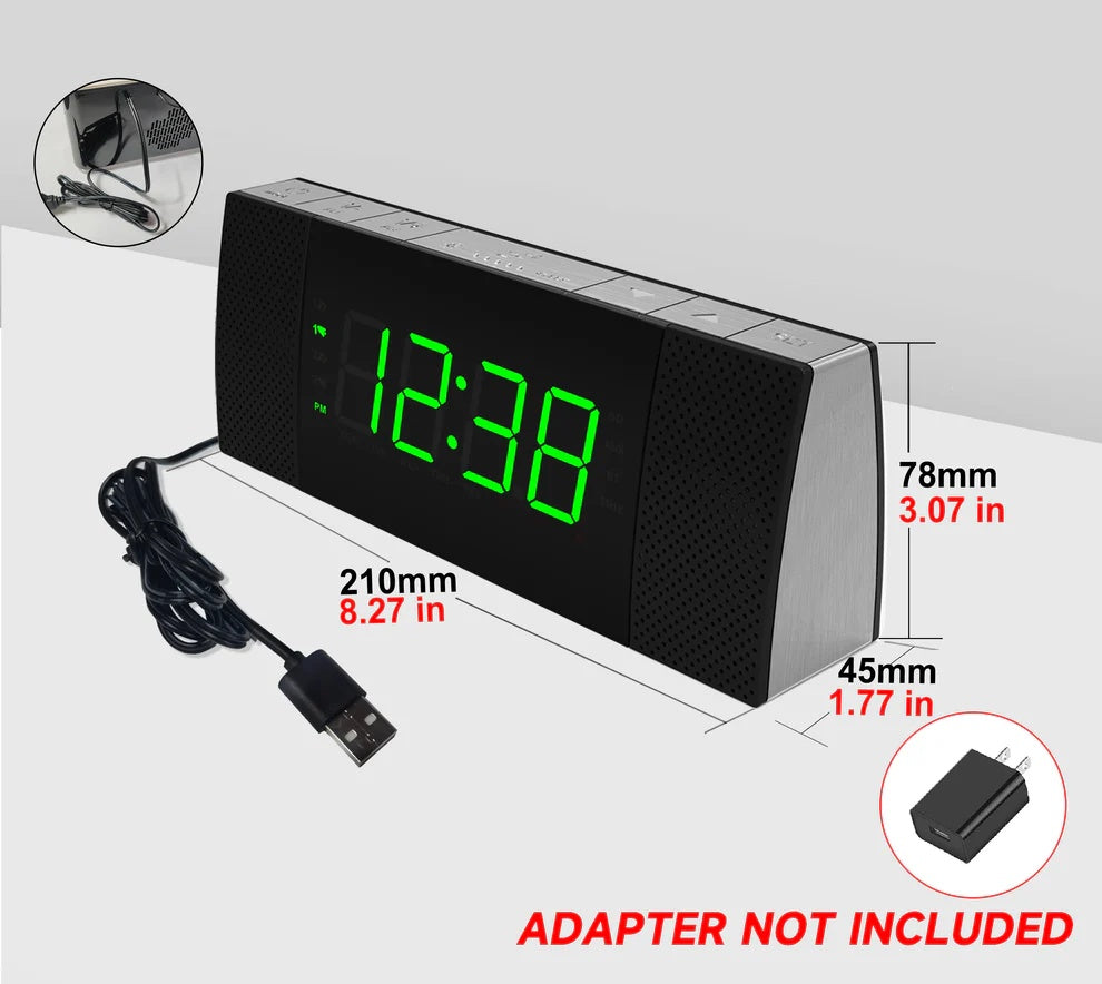 Digital ITOMA Bedside Alarm Clock Radio With Wireless Connection Speaker, Dimmable Jade Green LED Display, FM Radio With Sleep Timer, Dual Alarm With ON OFF Push-button, Snooze, 12 24H 503U