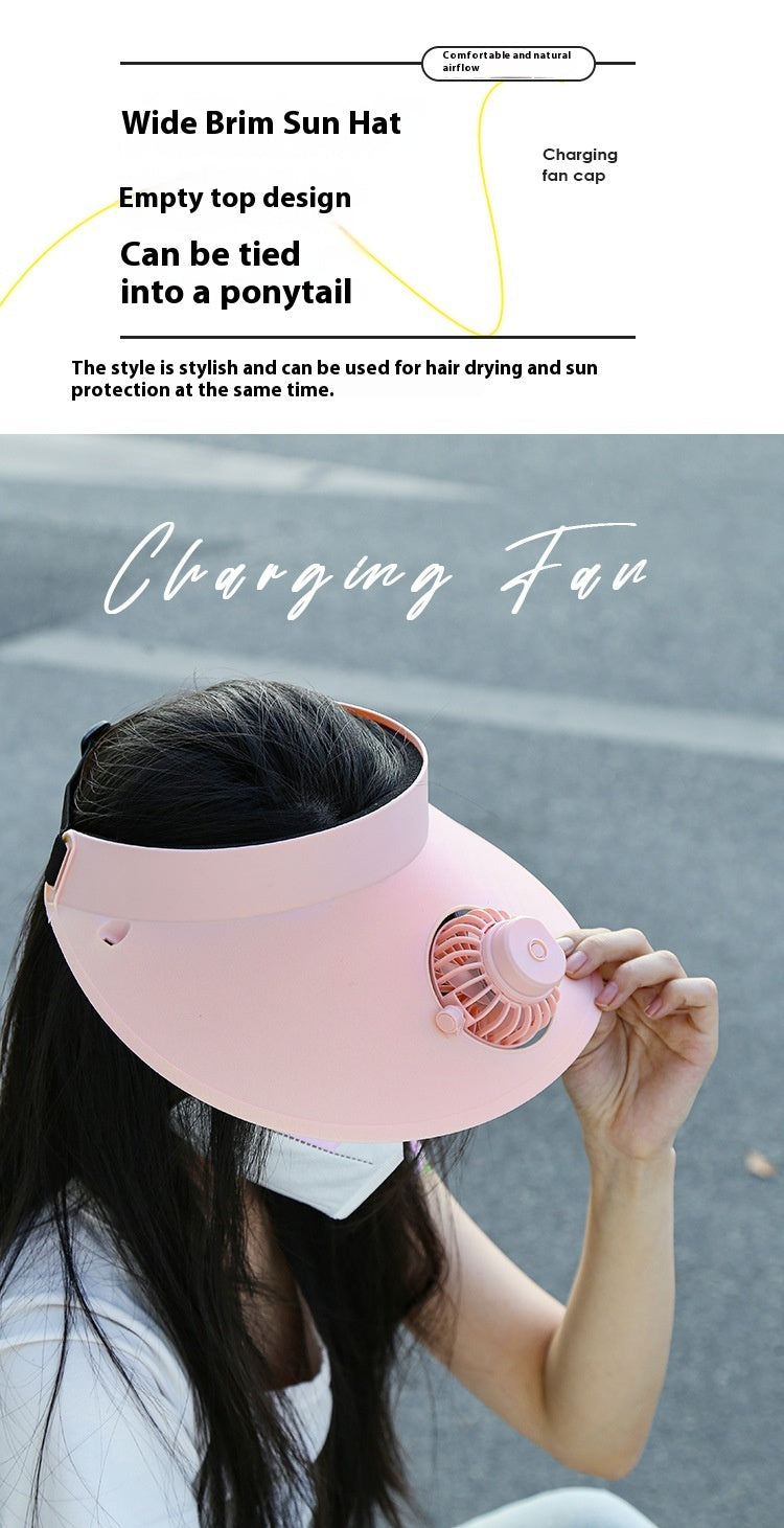 External Sun Protection Sun Hat Fan Three-gear Adjustable Lithium Battery USB Rechargeable Small Fan