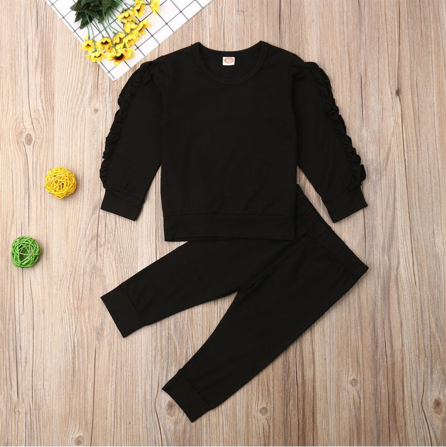 Newborn Baby 2-Piece Outfit – Ruffle Long Sleeve Sweatshirt & Pants Set for Girls or Boys, Fall Clothes