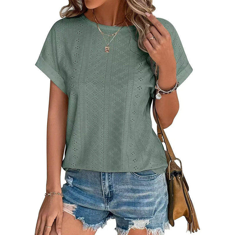 SAMPEEL Womens Tank Tops Eyelet Loose Casual Summer Tops Crew Neck Basic Sleeveless Shirts