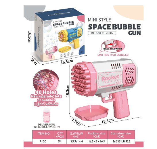 Rocket Bubble Gun – 69-Hole Automatic Bubble Blower with Lights