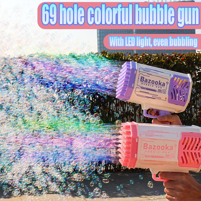 Rocket Bubble Gun – 69-Hole Automatic Bubble Blower with Lights