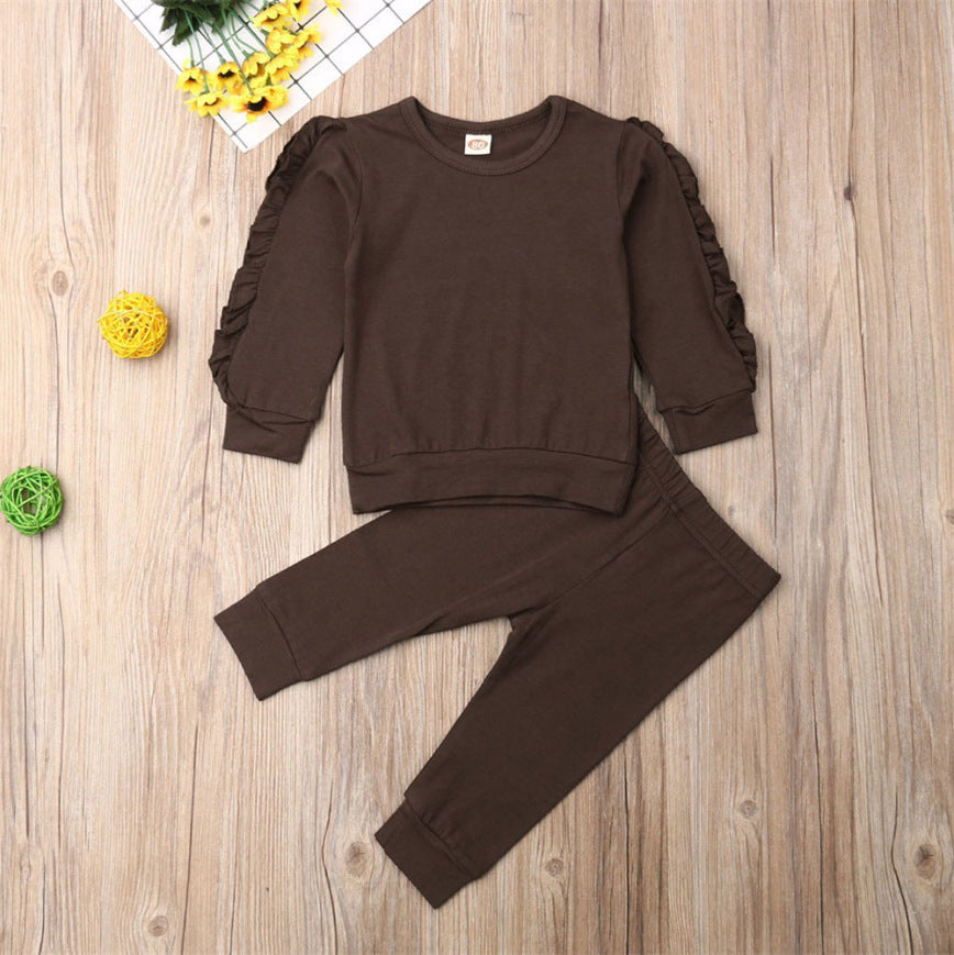 Newborn Baby 2-Piece Outfit – Ruffle Long Sleeve Sweatshirt & Pants Set for Girls or Boys, Fall Clothes
