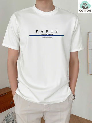 Heavy Short-sleeved Letter Printed Men's Short-sleeved T-shirt Casual Pure Cotton