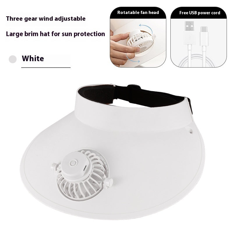 External Sun Protection Sun Hat Fan Three-gear Adjustable Lithium Battery USB Rechargeable Small Fan