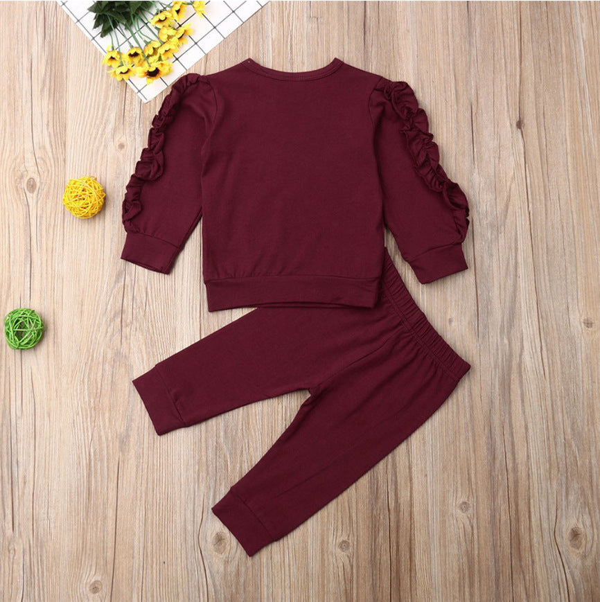 Newborn Baby 2-Piece Outfit – Ruffle Long Sleeve Sweatshirt & Pants Set for Girls or Boys, Fall Clothes