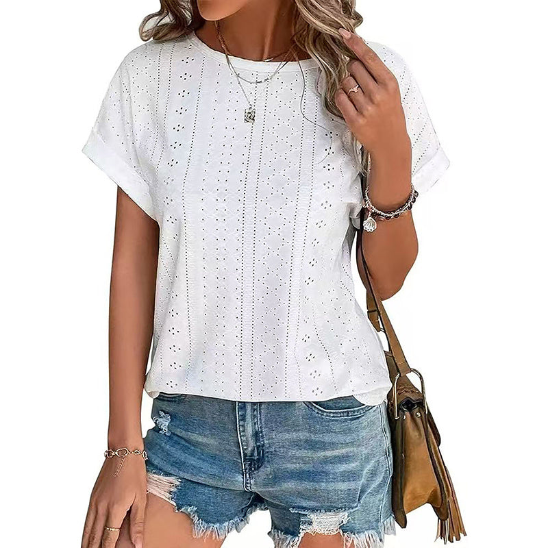 SAMPEEL Womens Tank Tops Eyelet Loose Casual Summer Tops Crew Neck Basic Sleeveless Shirts