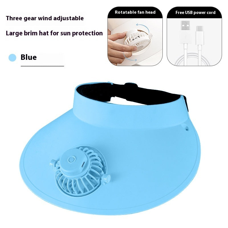 External Sun Protection Sun Hat Fan Three-gear Adjustable Lithium Battery USB Rechargeable Small Fan