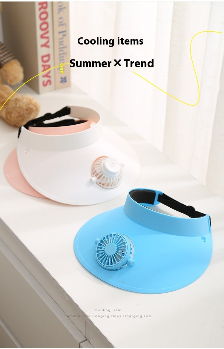 External Sun Protection Sun Hat Fan Three-gear Adjustable Lithium Battery USB Rechargeable Small Fan