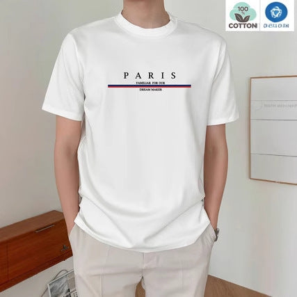 Heavy Short-sleeved Letter Printed Men's Short-sleeved T-shirt Casual Pure Cotton