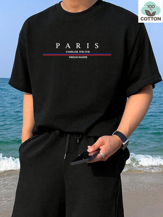 Heavy Short-sleeved Letter Printed Men's Short-sleeved T-shirt Casual Pure Cotton