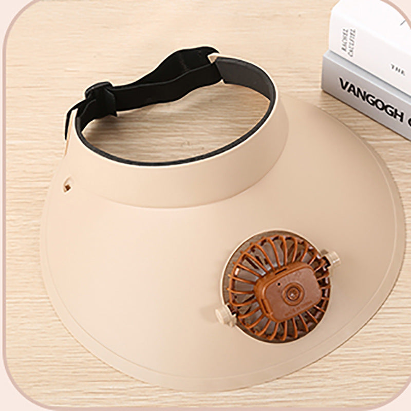 External Sun Protection Sun Hat Fan Three-gear Adjustable Lithium Battery USB Rechargeable Small Fan