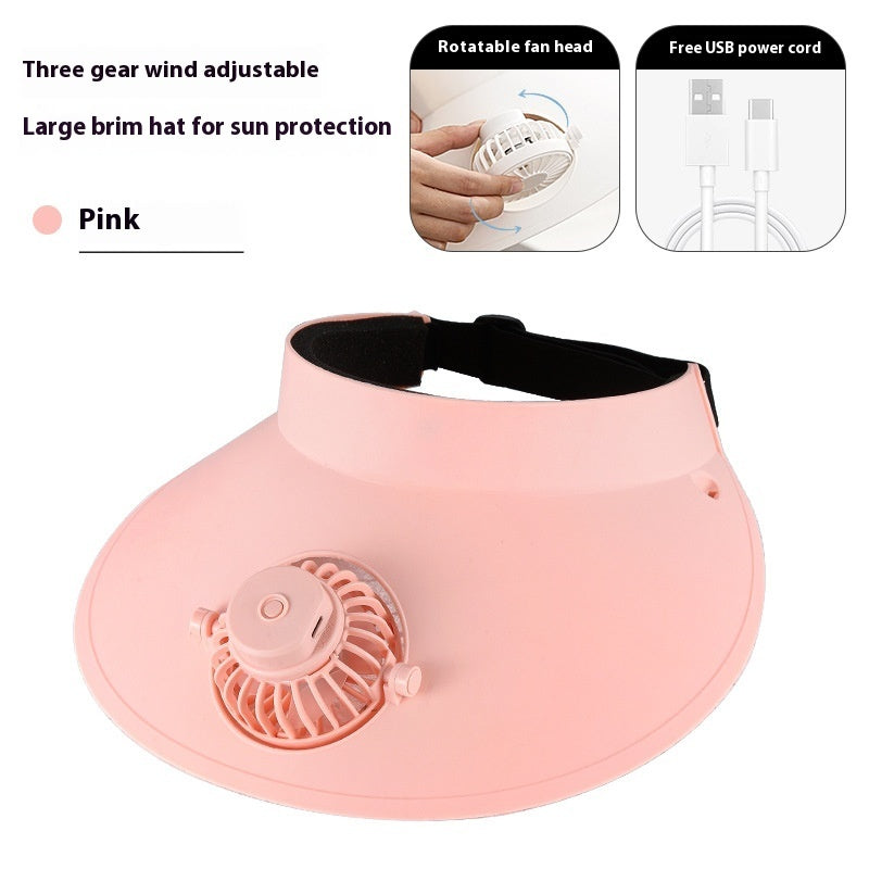 External Sun Protection Sun Hat Fan Three-gear Adjustable Lithium Battery USB Rechargeable Small Fan
