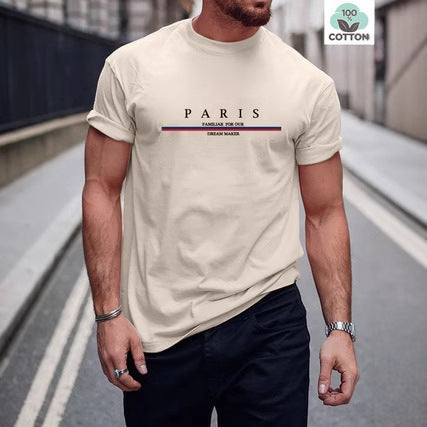 Heavy Short-sleeved Letter Printed Men's Short-sleeved T-shirt Casual Pure Cotton