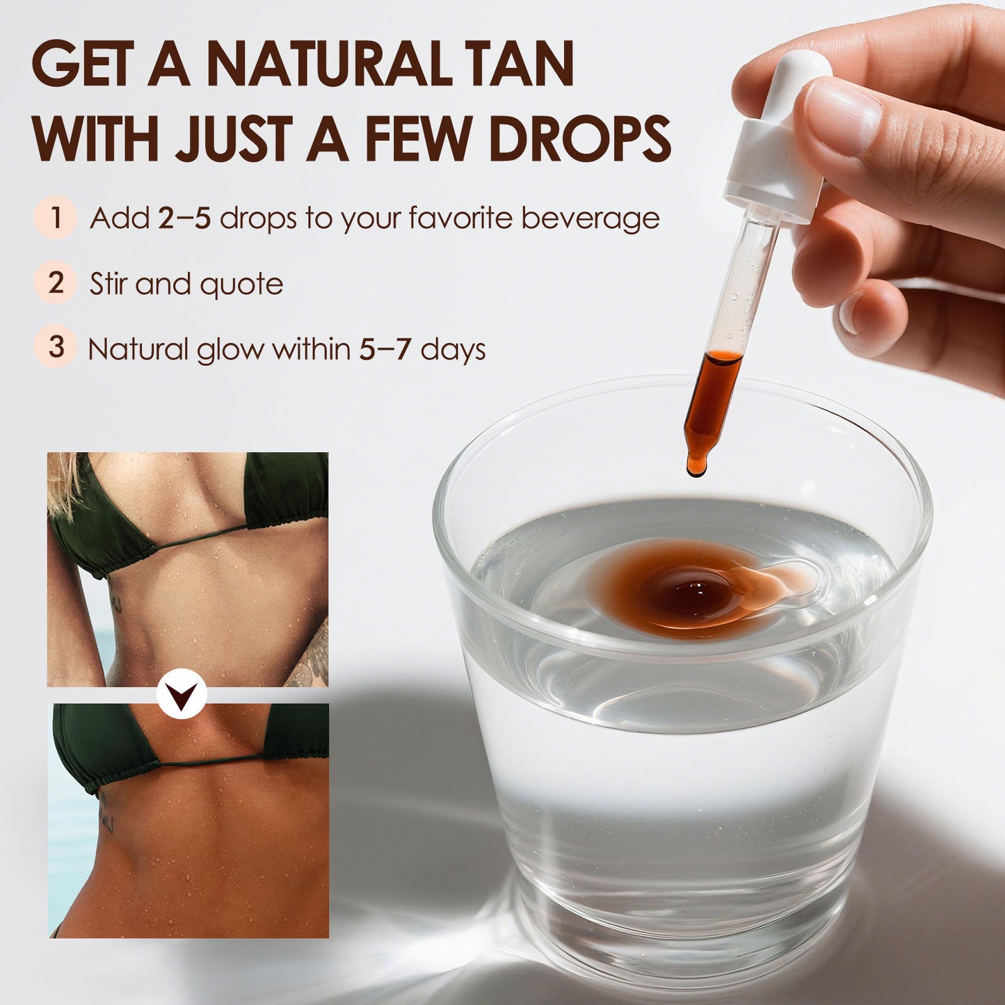 Tanning Drops 60ml Bronze Skin, Oral Self Tanner for Face & Body