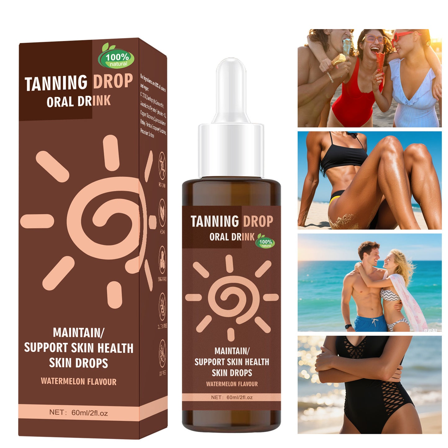 Tanning Drops 60ml Bronze Skin, Oral Self Tanner for Face & Body